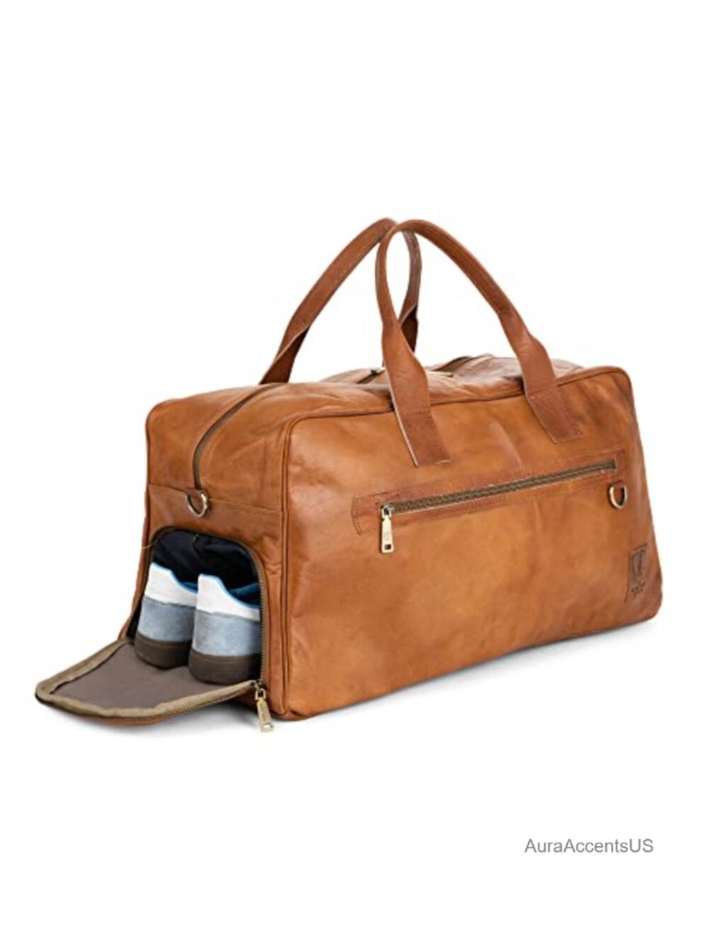 Full Grain Leather Duffle Bag Weekender Travel Gym Shoe Compartment
